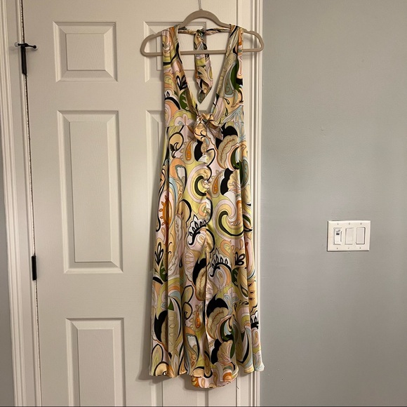 Zara Retro/Y2K Tie Front Paisley Floral Satin Halter Sleeveless Midi Slip Dress - Picture 5 of 16